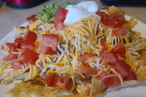 Chorizo bean nachos